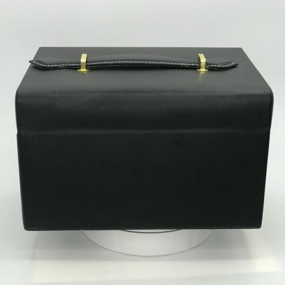 Songmics Leather Travel 3 Tier Fold Out Locking Jewelry Box Mirror & Handle Blk - Picture 8 of 16